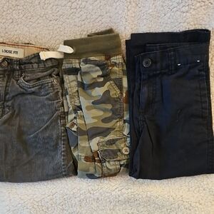 Assorted Boys Pants Bundle - Gray, Camouflage, and Black Size 4.